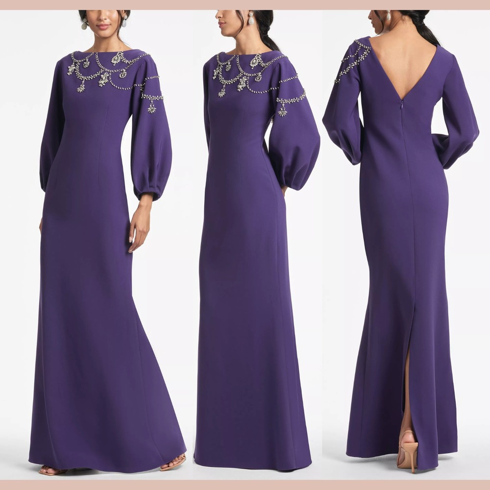 NWT $1095 Sachin & Babi [ 6 ] Long Sleeve Giselle Gown in Amethyst Purple #Q1186